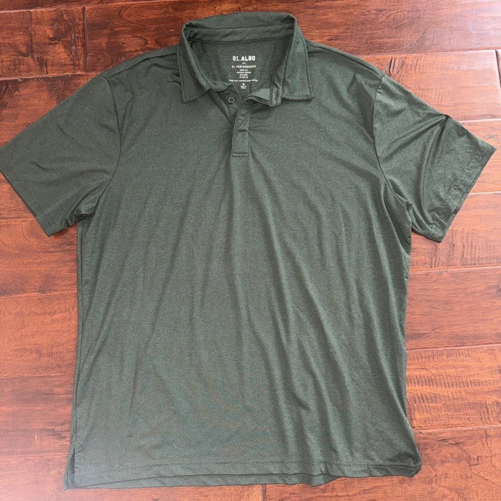 01 Algo Polo Shirt Mens XL Green Performance Moisture Wicking Stretch Golf